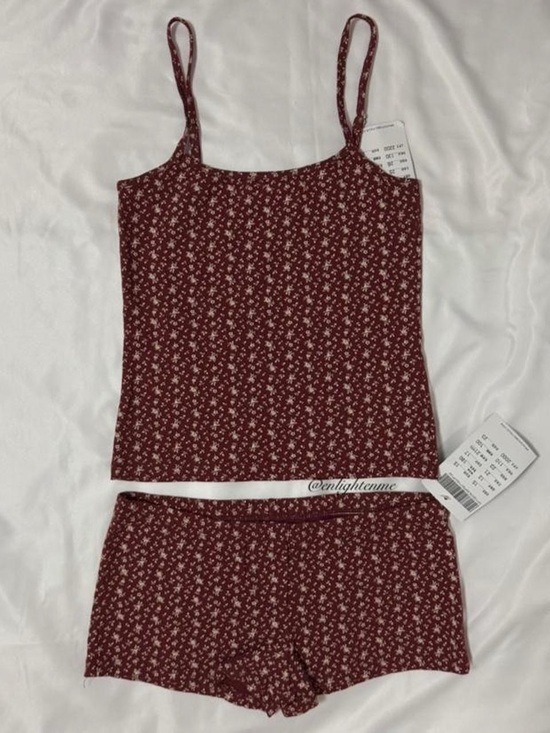 Brandy Melville Other - Brandy Melville burgundy red autumn floral print Skylar tank top & boxer shorts